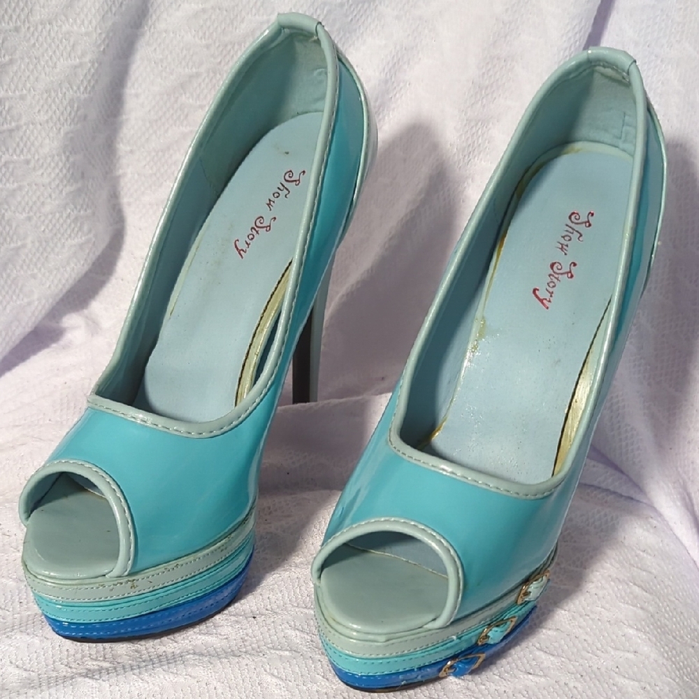 Elegant Blue High Heel Shoes with Peep-Toe